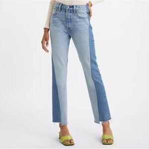 Levi’s 501 Two-Tone Patchwork Jeans W25 L30 High Rise Straight Leg Raw Hem Y2K